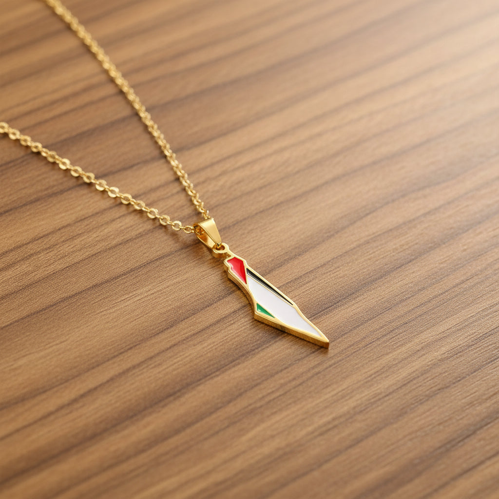Collier Palestine | Drapeau et Carte or