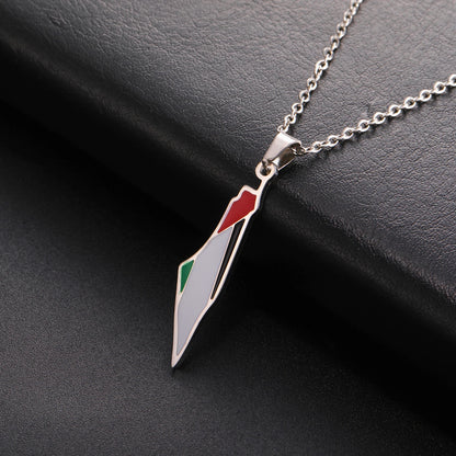 Collier Palestine | Drapeau et Carte argent