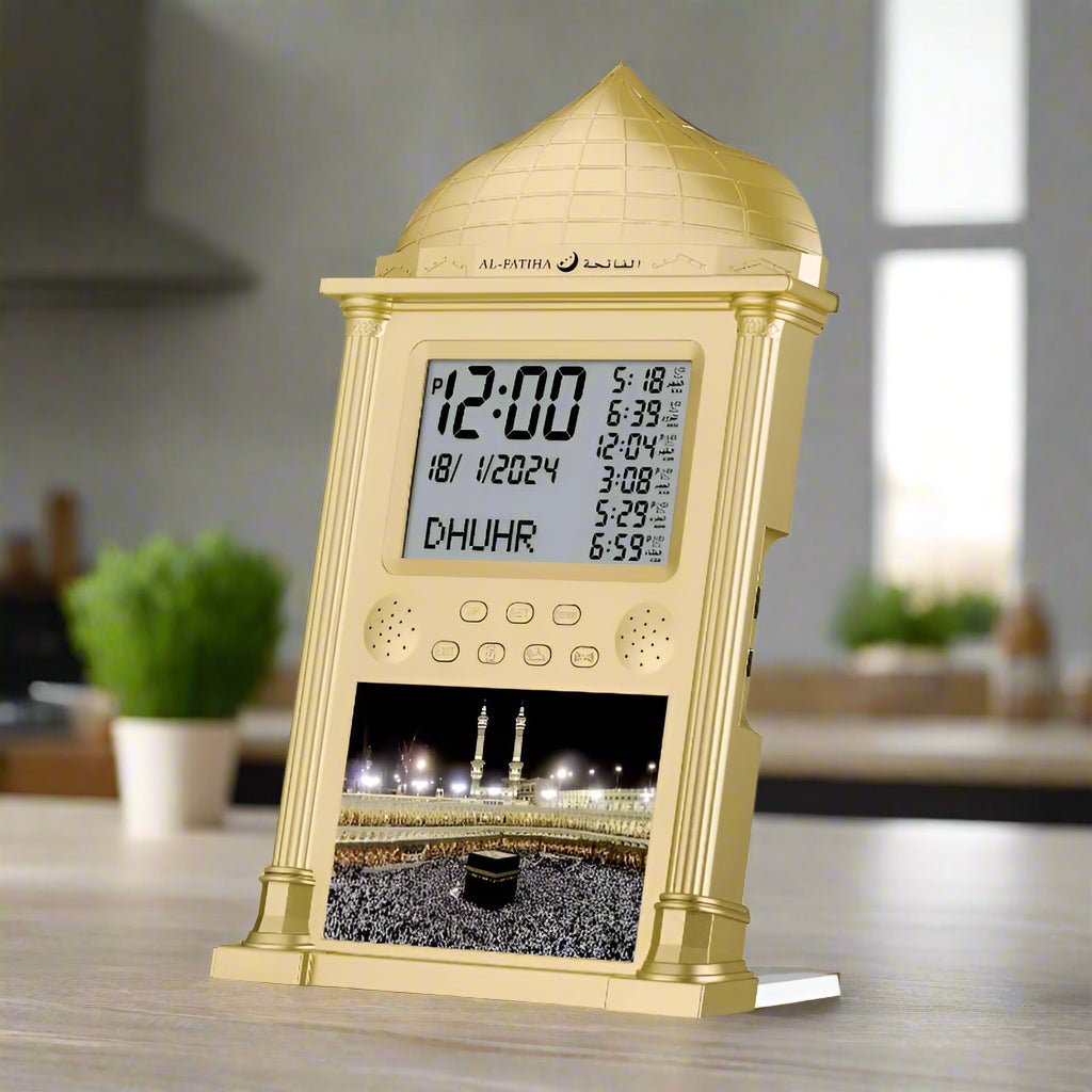 Horloge Adhan Design diffuse le Azan, affiche l'heure et la date, le temps des prières et bien plus encore