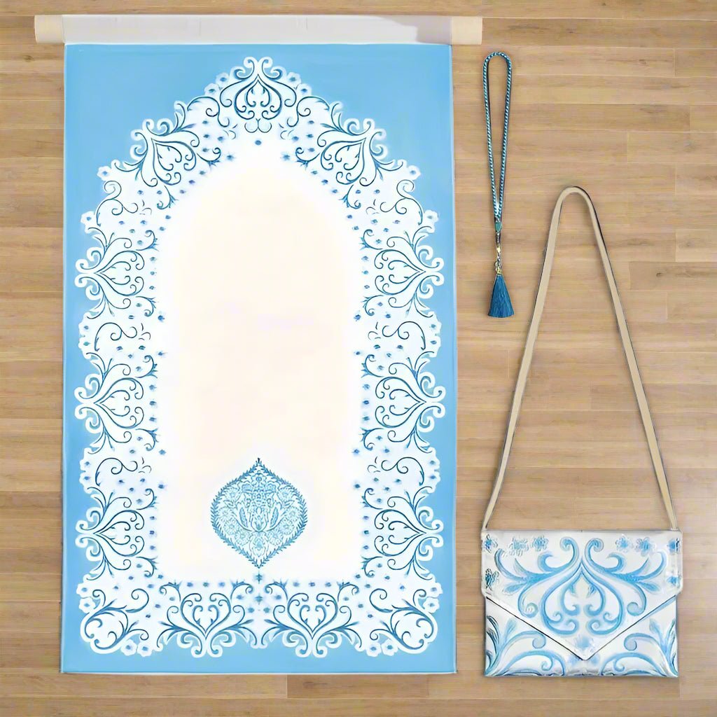 Le coffret tapis de priere bleu
