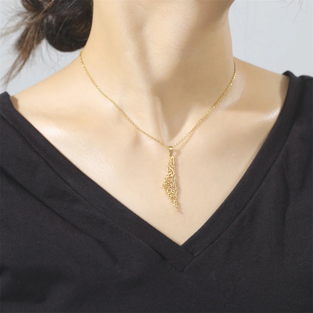 Collier Palestine | Acier Inoxydable porté