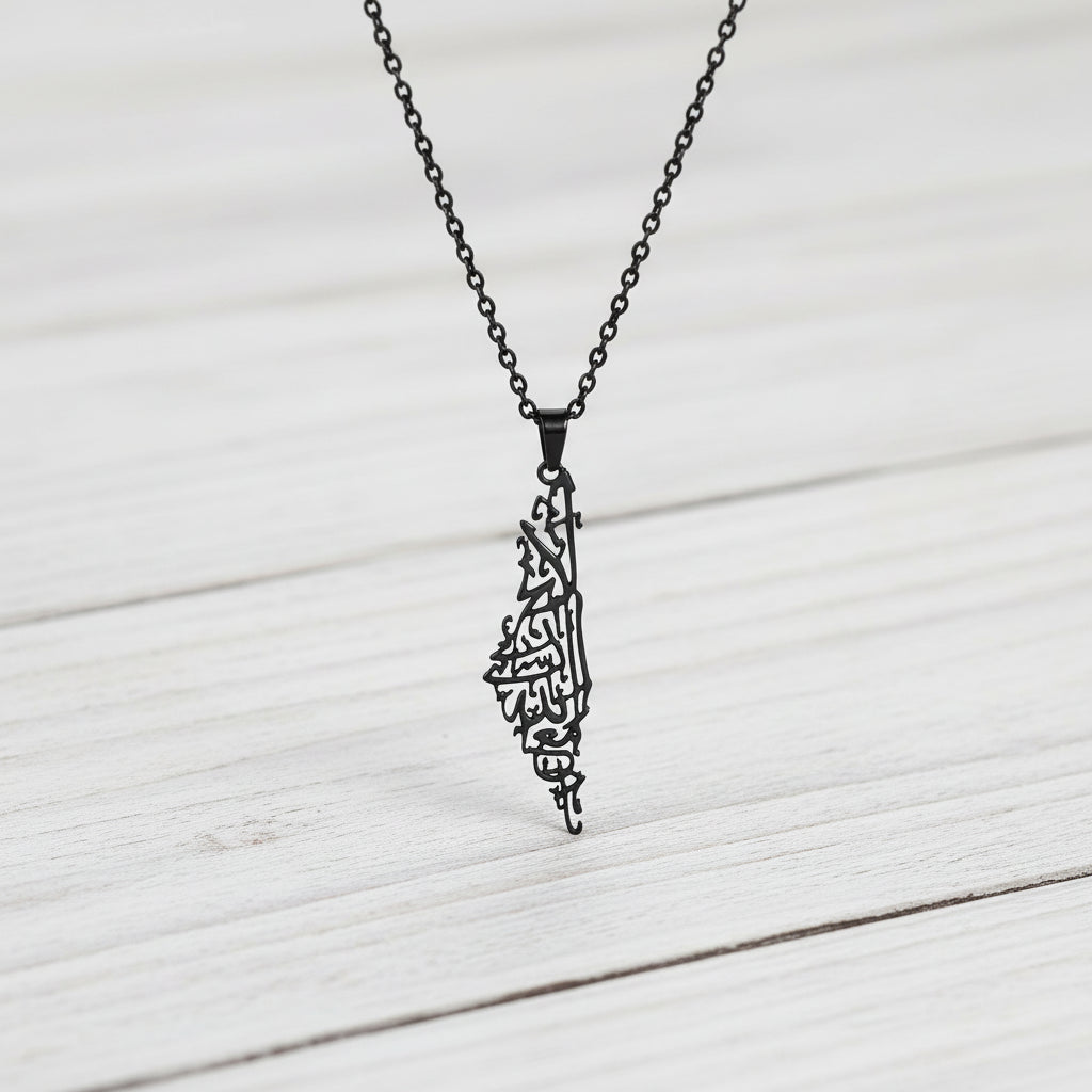 Collier Palestine Acier Inoxydable noir